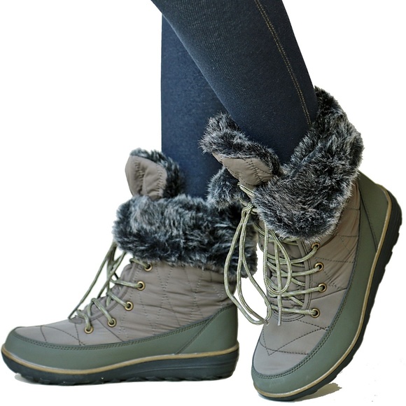 Shoes - New Olive Faux Fur Lace Up Mid-Calf Snow Boots